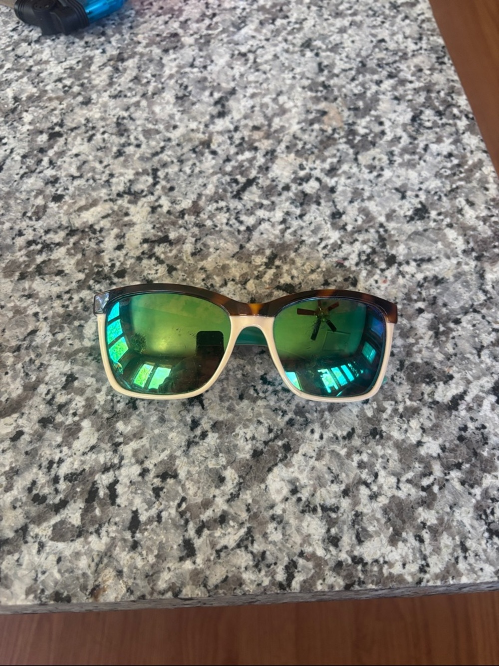 Costa Green Mirrored Lens Tortoise Cream Frame Sunglasses
